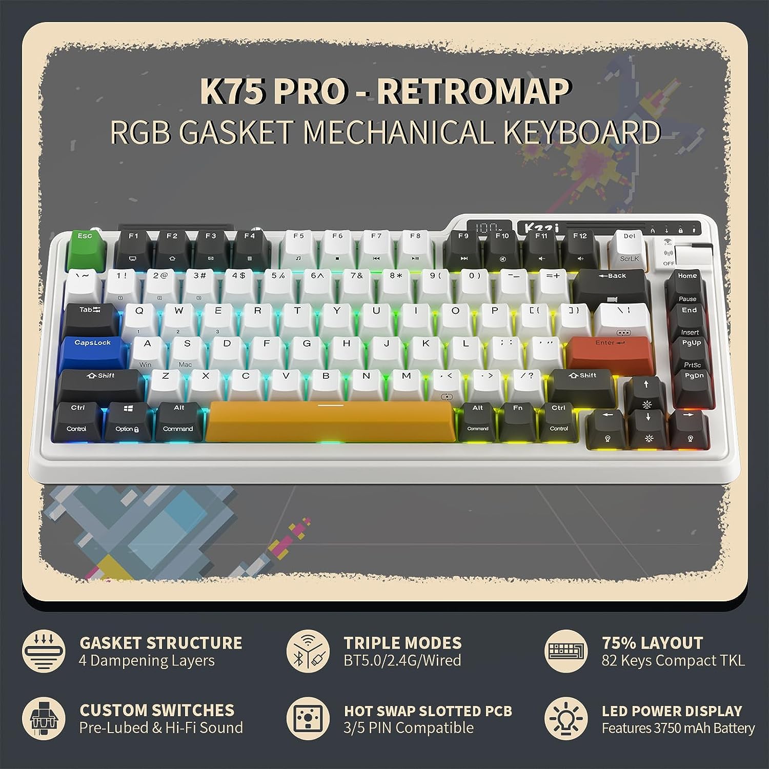 KZZI K75 PRO RGB 75% Wireless Gasket Mechanical Keyboard