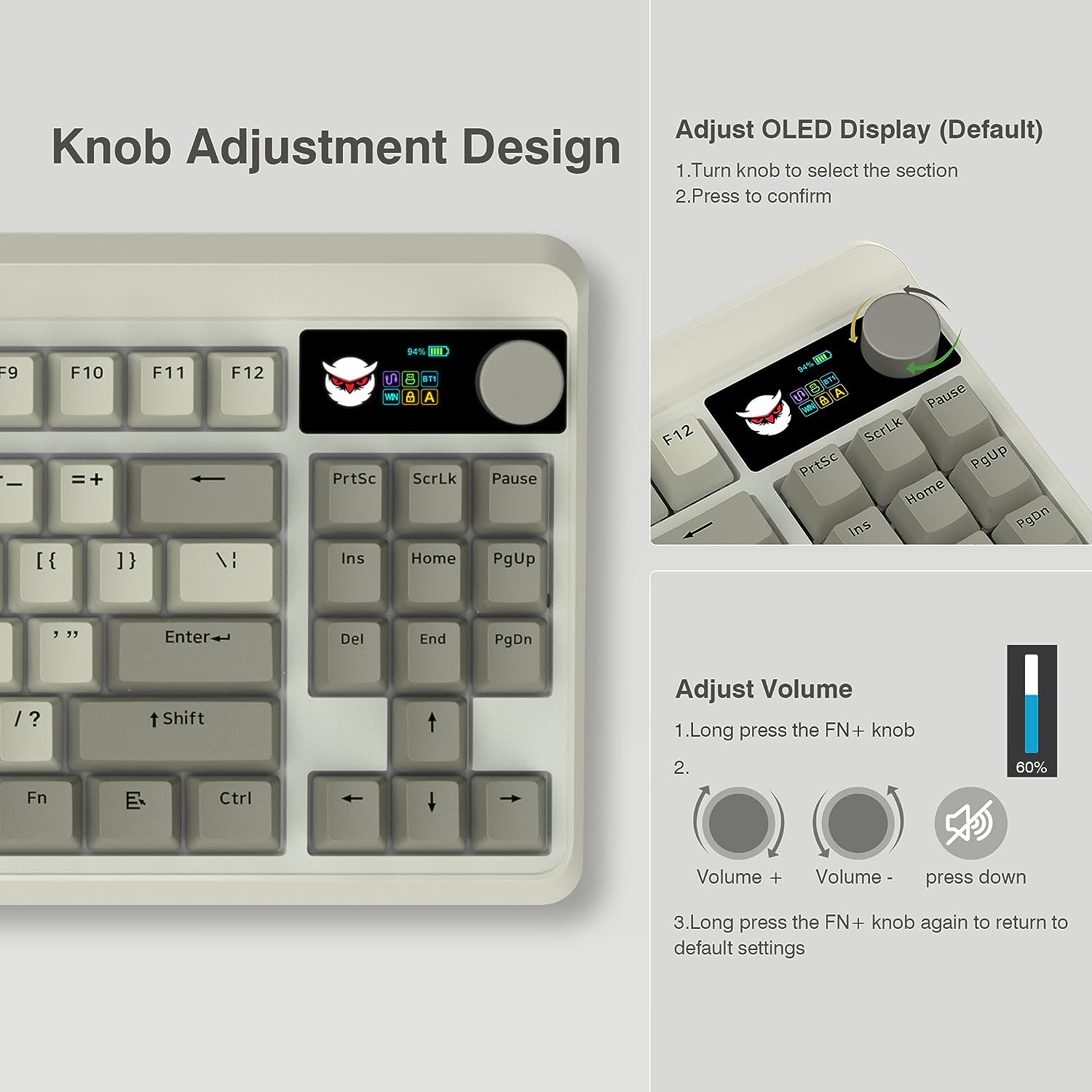 XVX Retro 75% Gaming Keyboard with OLED Display & Knob